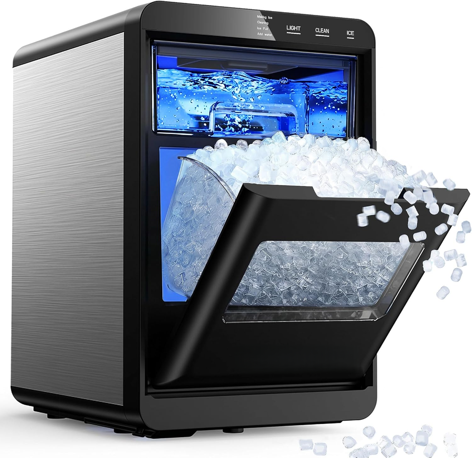 Countertop Nugget Ice Maker, 40Lbs/24H Self-Cleaning Pebble Pellet Ice Machine with Ice Scoop and Basket, Ideal for Home Kitchen Office