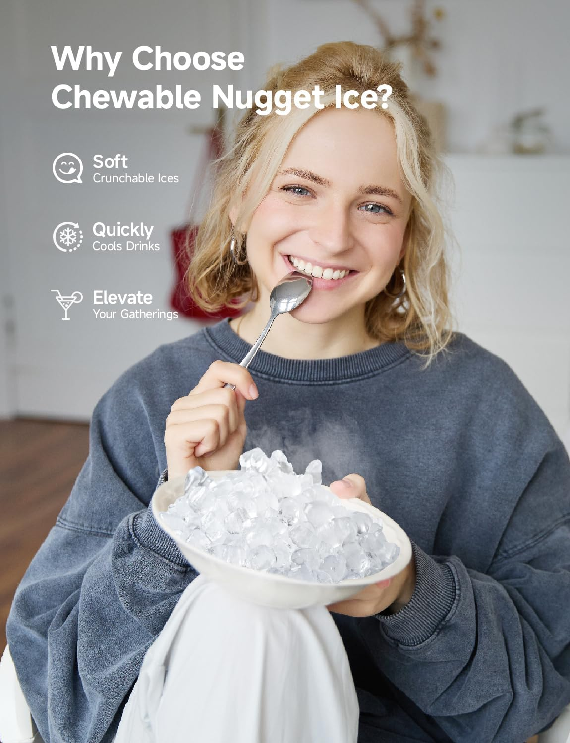 Countertop Nugget Ice Maker, 40Lbs/24H Self-Cleaning Pebble Pellet Ice Machine with Ice Scoop and Basket, Ideal for Home Kitchen Office