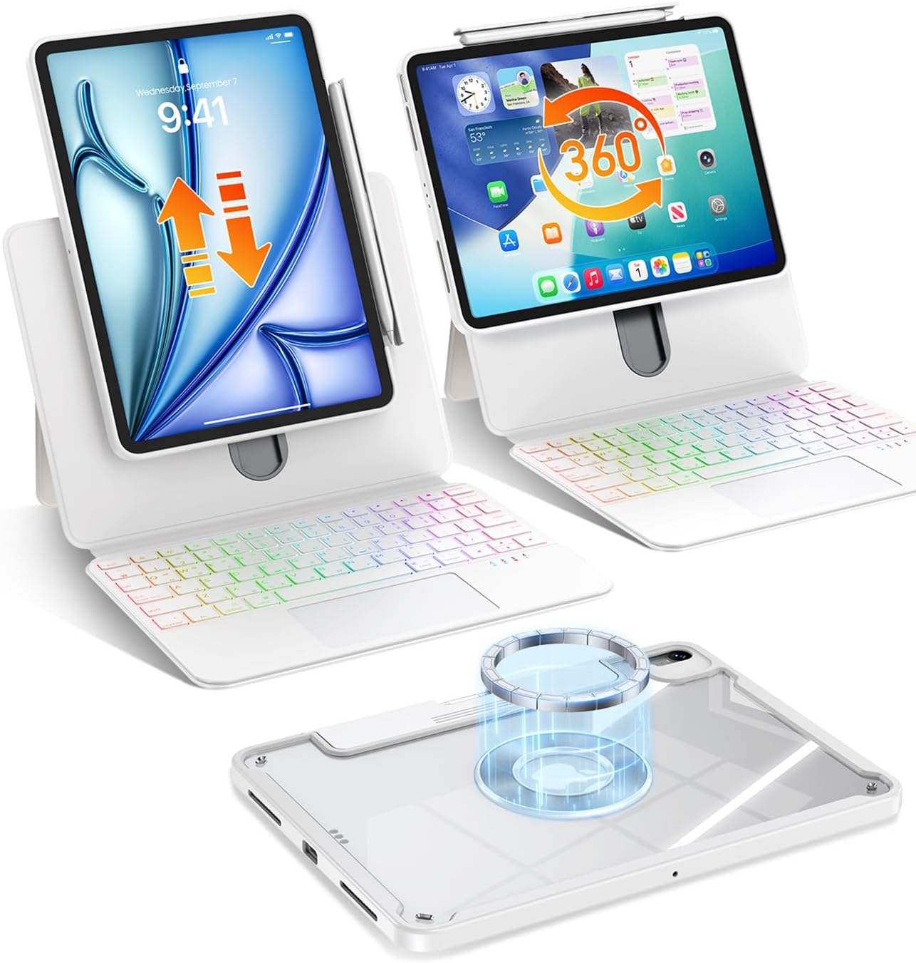 360° Rotatable iPad Keyboard Case White