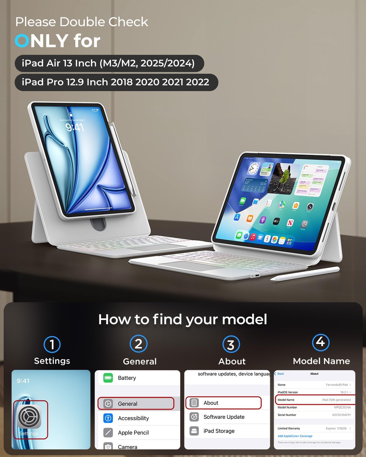 360° Rotatable iPad Keyboard Case White