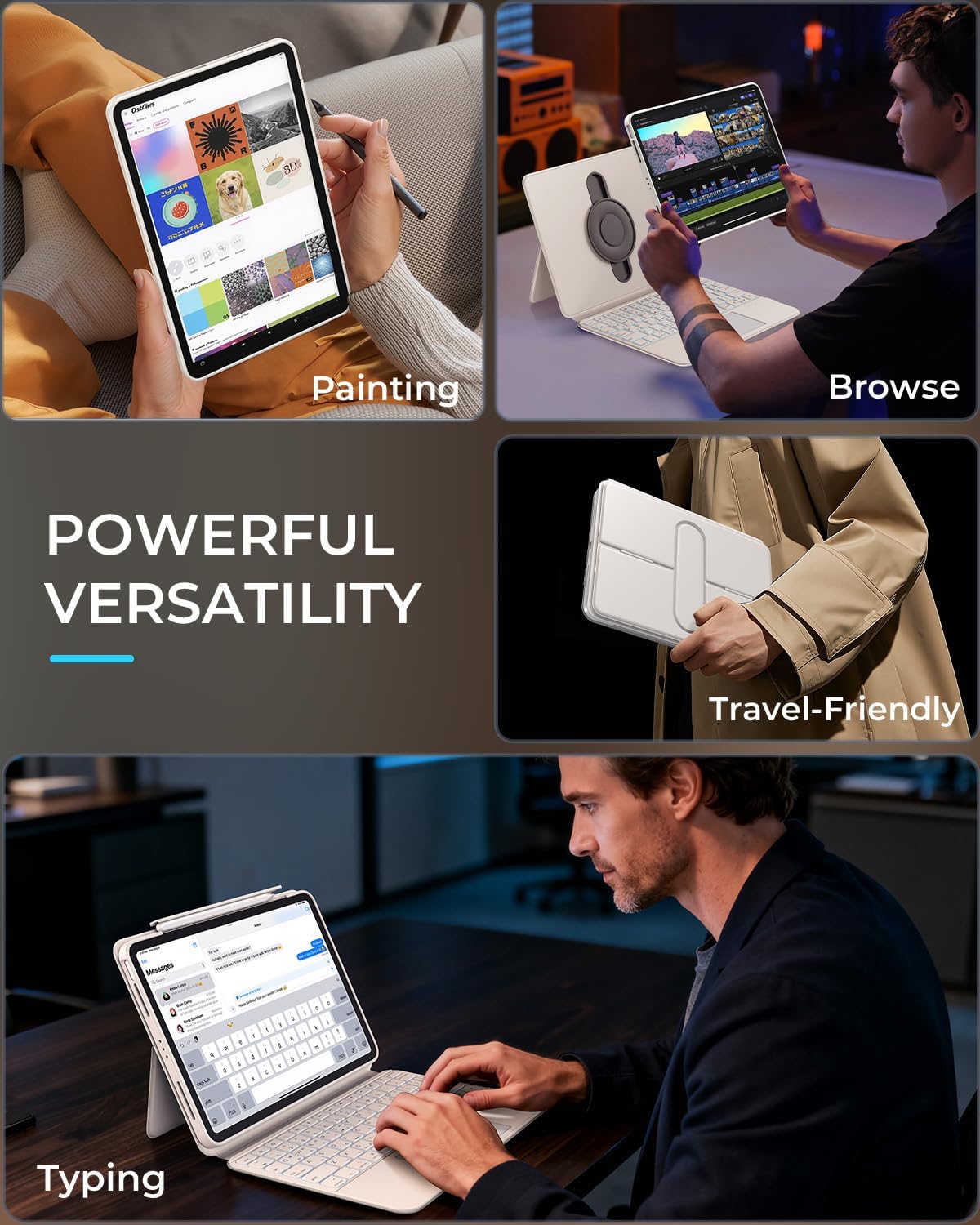 360° Rotatable iPad Keyboard Case White