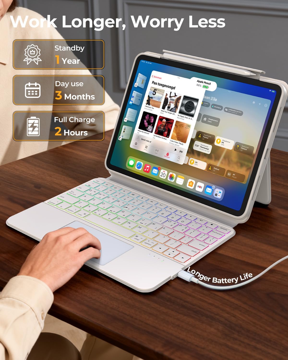 360° Rotatable iPad Keyboard Case White