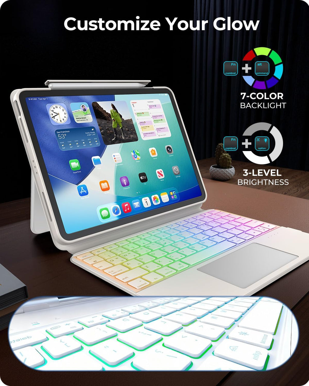 360° Rotatable iPad Keyboard Case White