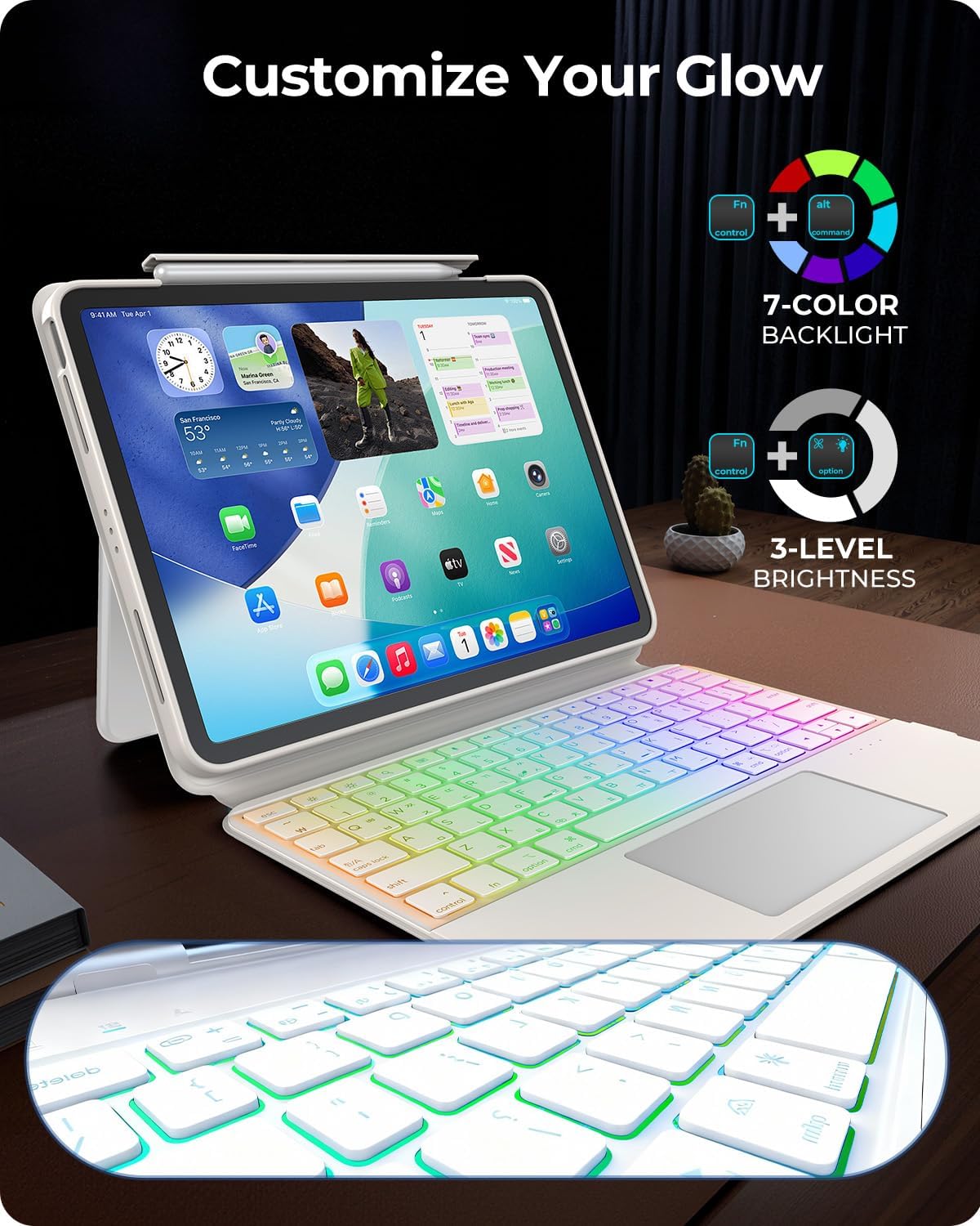360° Rotatable iPad Keyboard Case White