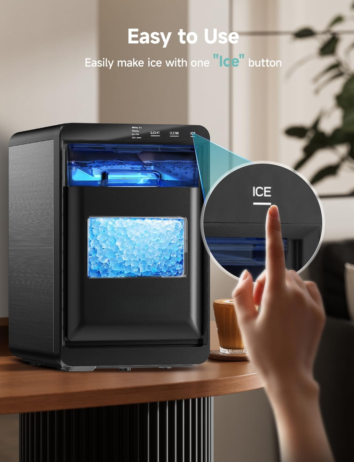 Countertop Nugget Ice Maker, 40Lbs/24H Self-Cleaning Pebble Pellet Ice Machine with Ice Scoop and Basket, Ideal for Home Kitchen Office