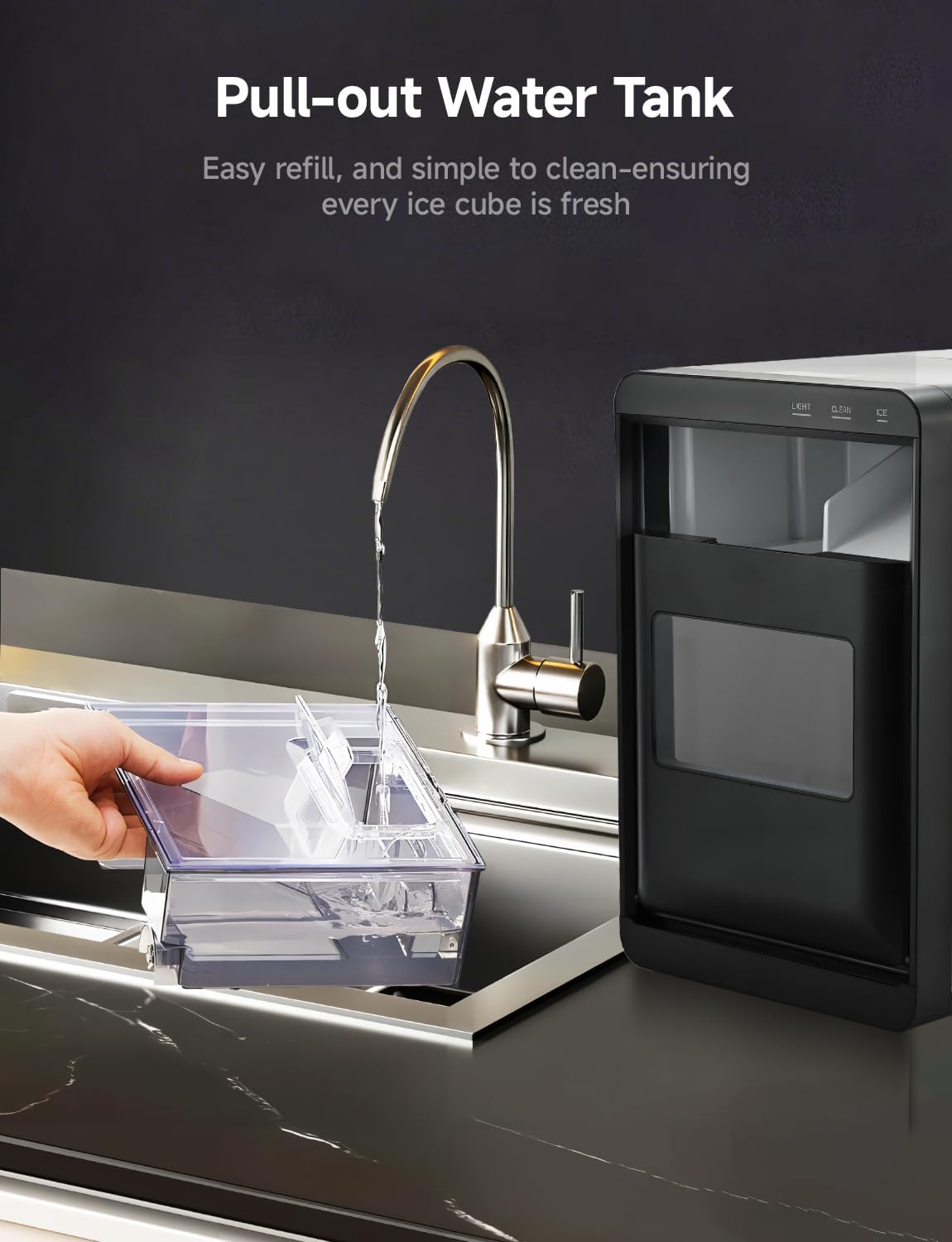 Countertop Nugget Ice Maker, 40Lbs/24H Self-Cleaning Pebble Pellet Ice Machine with Ice Scoop and Basket, Ideal for Home Kitchen Office
