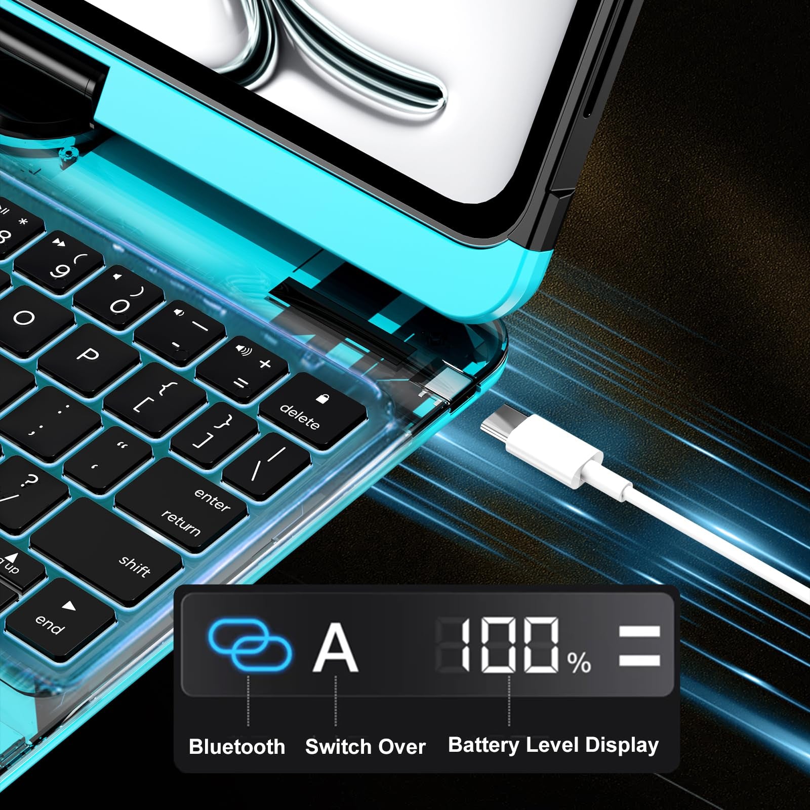 Blue 360° Transparent iPad Keyboard Case