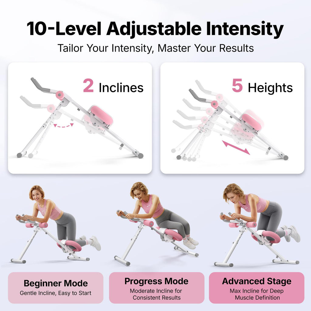Foldable Ab Trainer with LCD Monitor, 10-Level Resistance