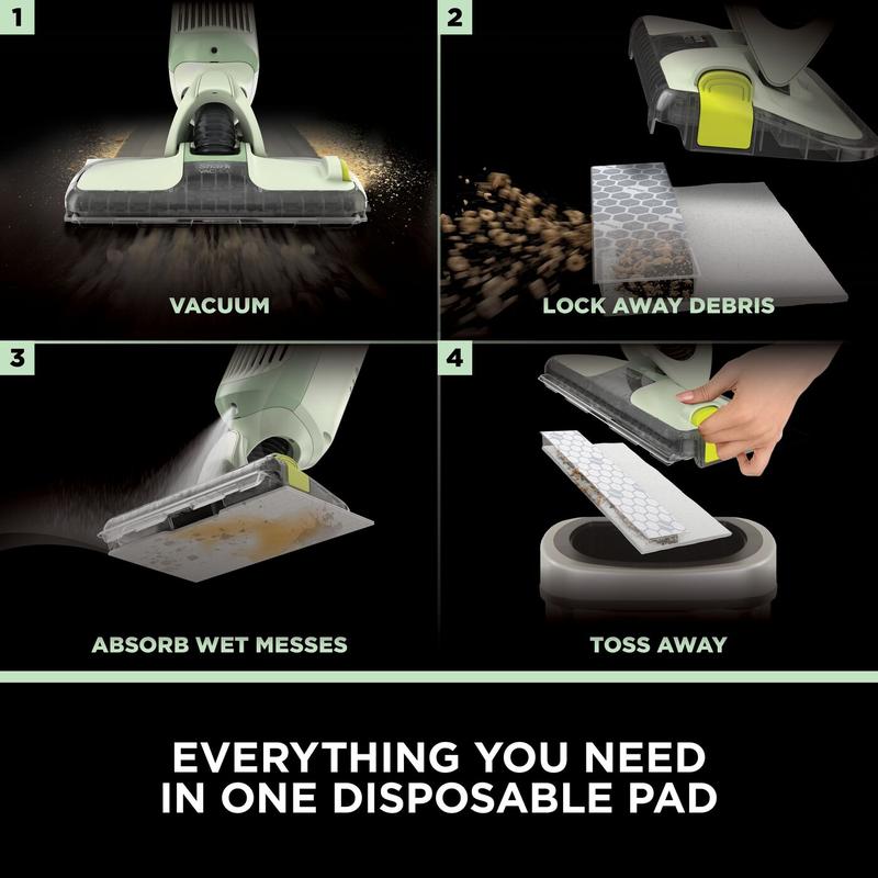 2-in-1 Cordless Hard Floor Vacuum and Spray Mop | Quick and Lightweight | Wipes Away Messes | with 6x Disposable Pad Refills and Multi-Surface Floor Cleaner
