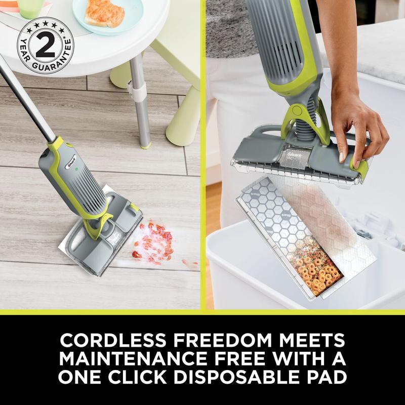 2-in-1 Cordless Hard Floor Vacuum and Spray Mop | Quick and Lightweight | Wipes Away Messes | with 6x Disposable Pad Refills and Multi-Surface Floor Cleaner