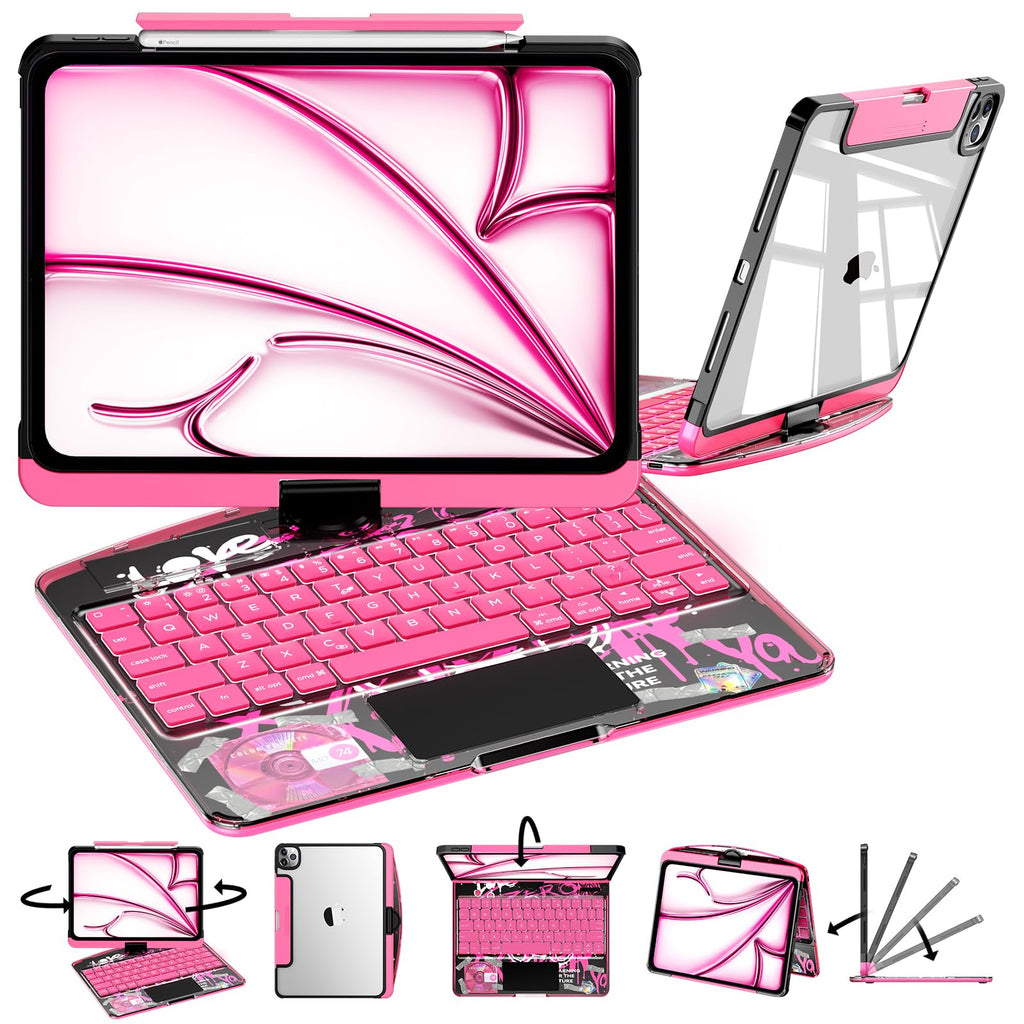 Pink 360° Transparent iPad Keyboard Case