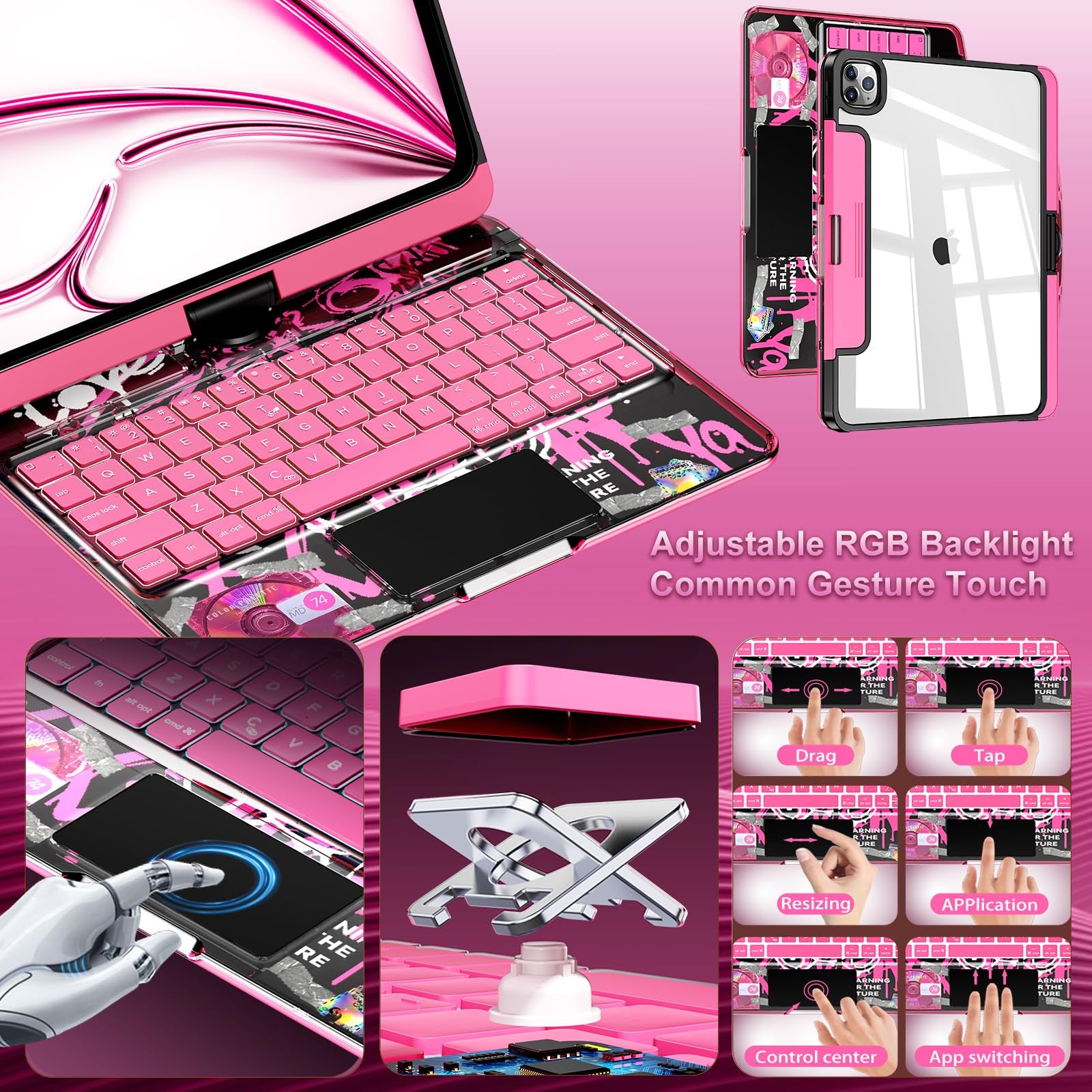 Pink 360° Transparent iPad Keyboard Case