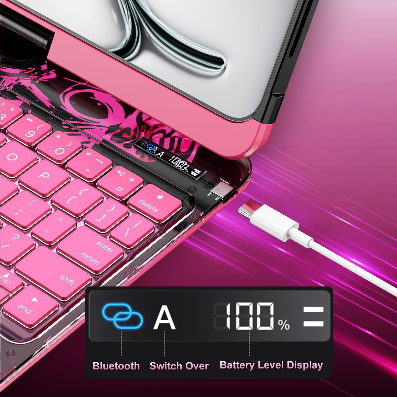 Pink 360° Transparent iPad Keyboard Case