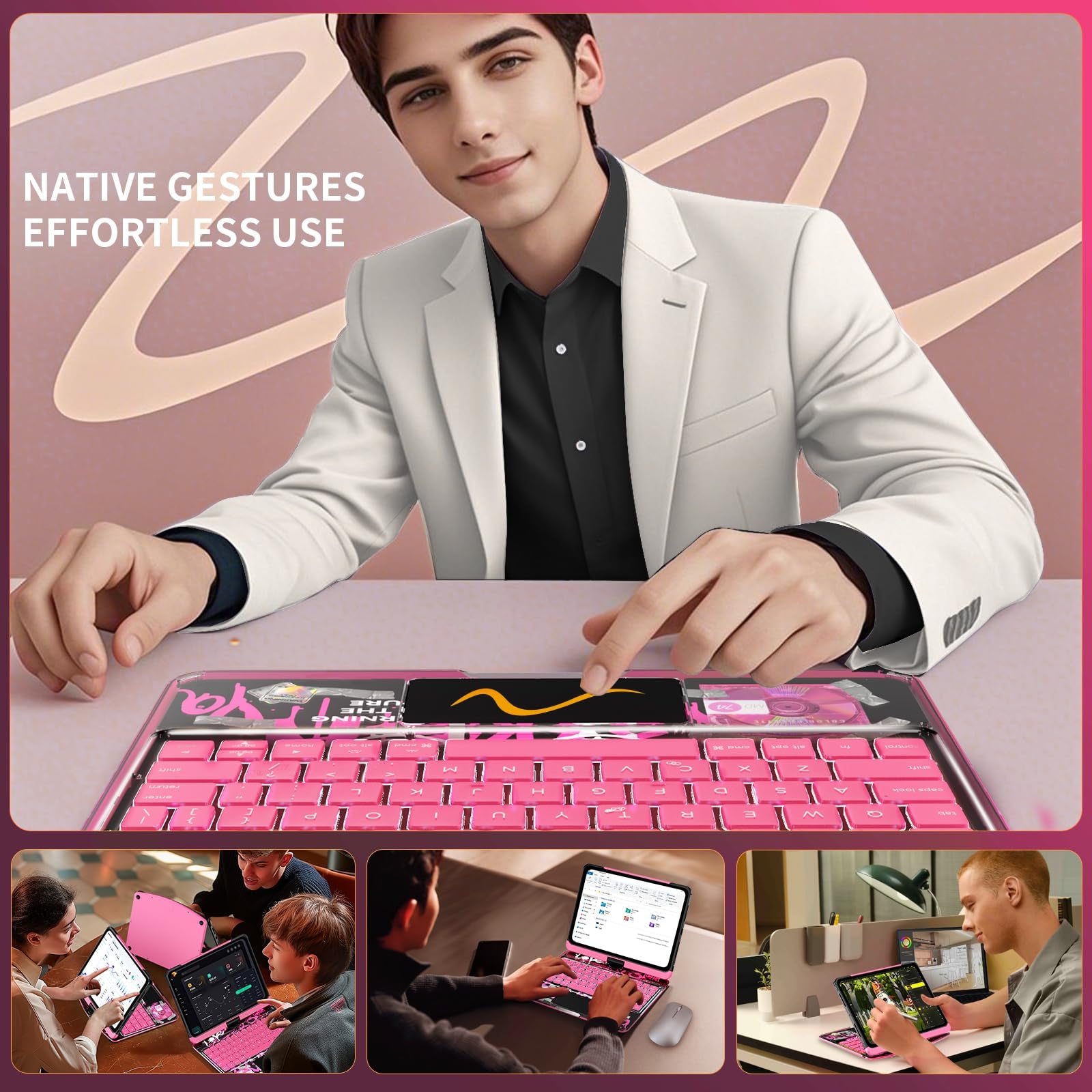 Pink 360° Transparent iPad Keyboard Case