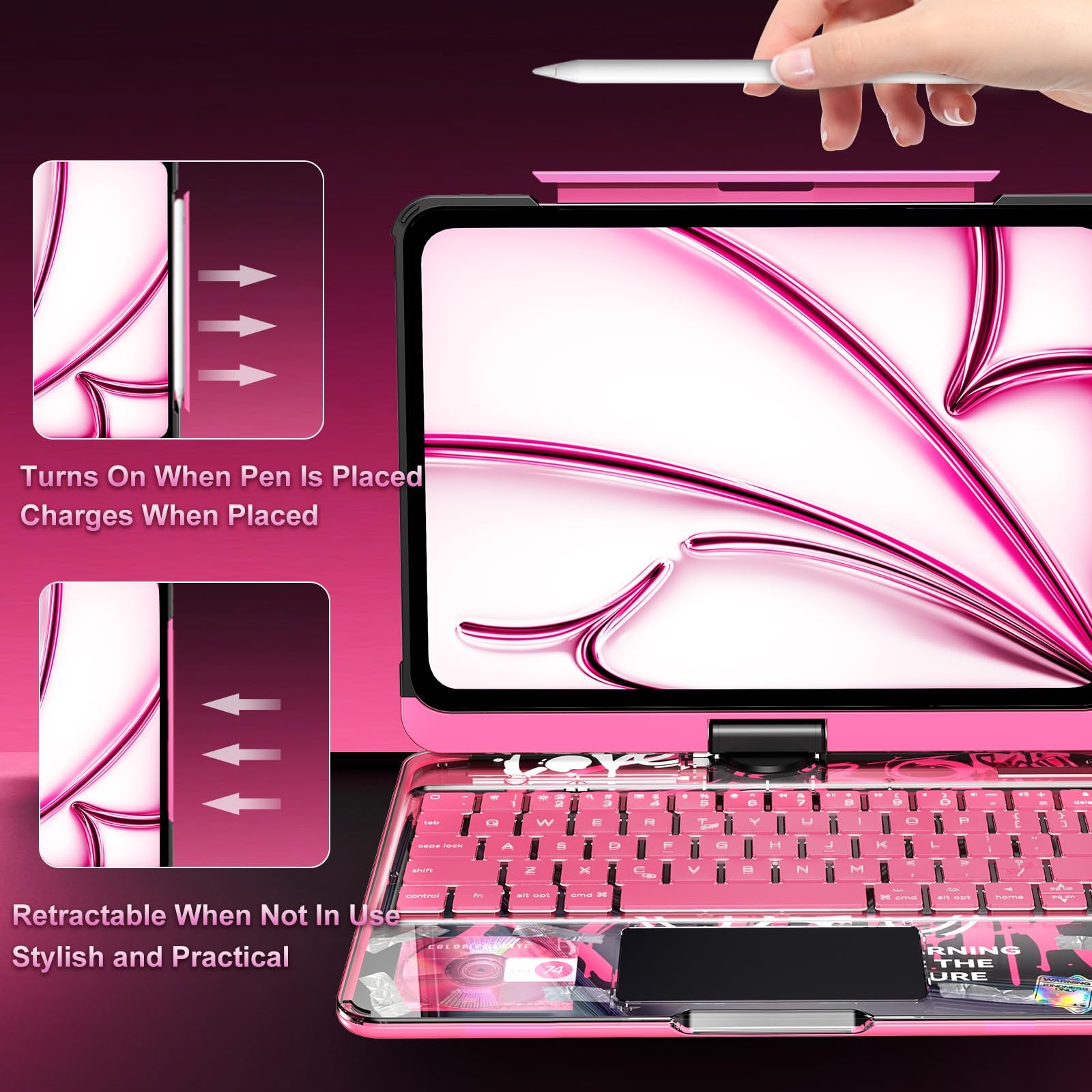 Pink 360° Transparent iPad Keyboard Case