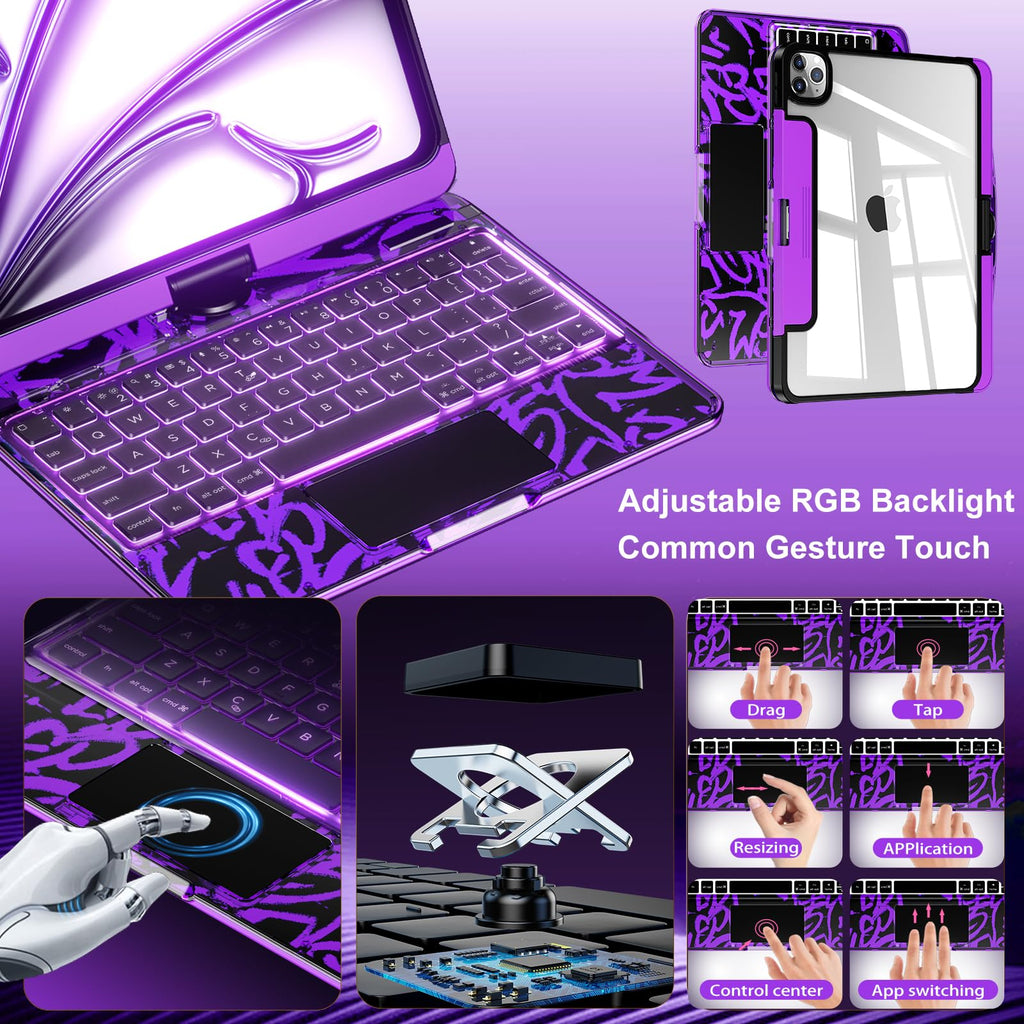 Purple 360° Transparent iPad Keyboard Case