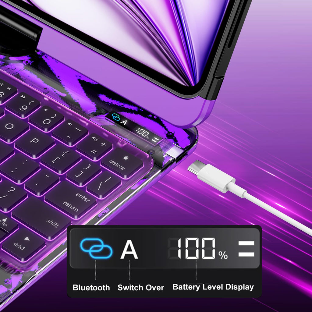 Purple 360° Transparent iPad Keyboard Case