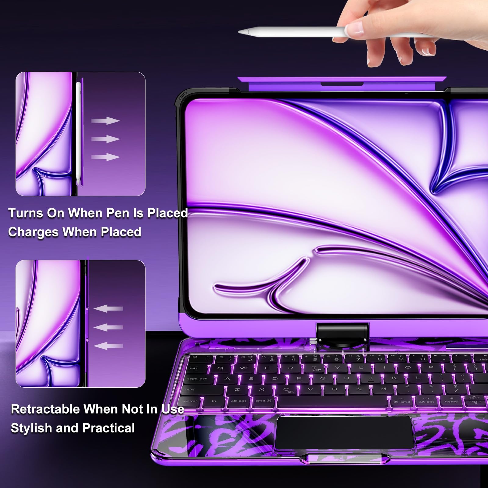 Purple 360° Transparent iPad Keyboard Case