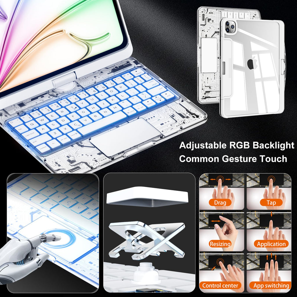 White 360° Transparent iPad Keyboard Case