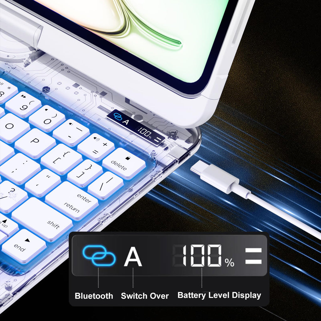 White 360° Transparent iPad Keyboard Case