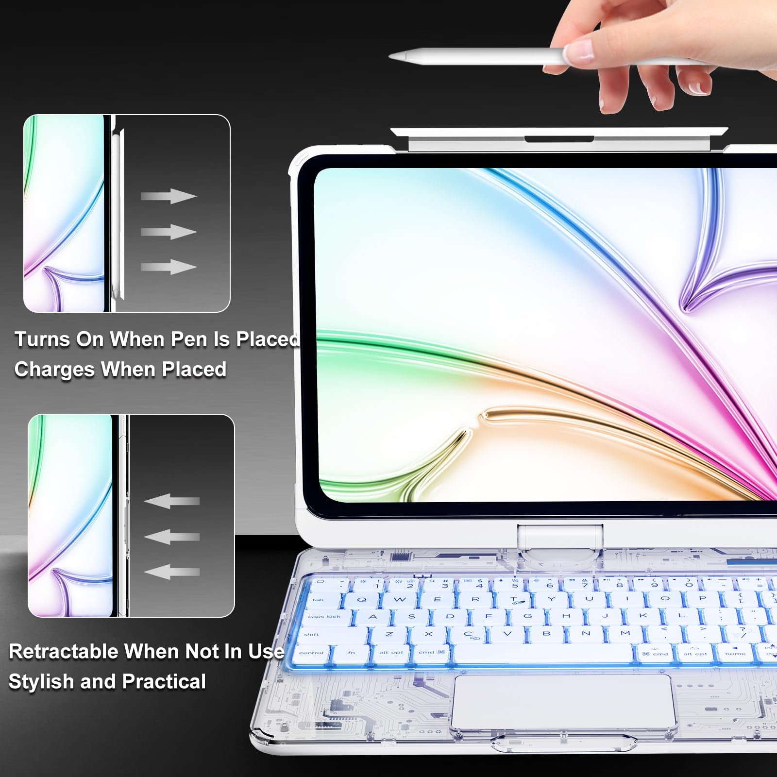 White 360° Transparent iPad Keyboard Case